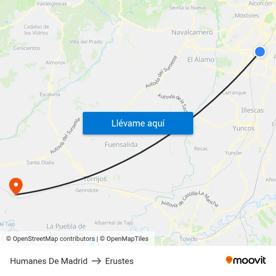 Humanes De Madrid to Erustes map