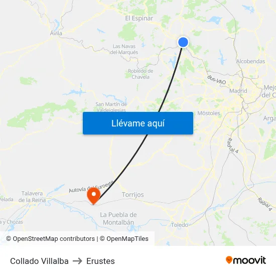 Collado Villalba to Erustes map
