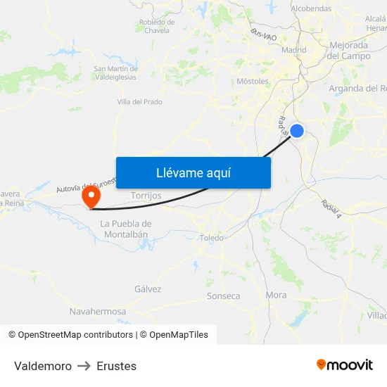 Valdemoro to Erustes map