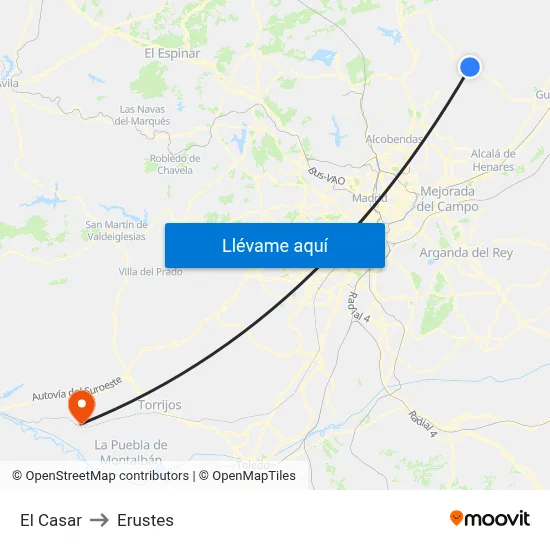 El Casar to Erustes map