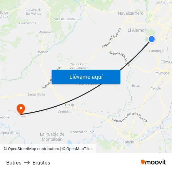 Batres to Erustes map