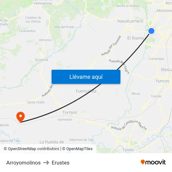 Arroyomolinos to Erustes map