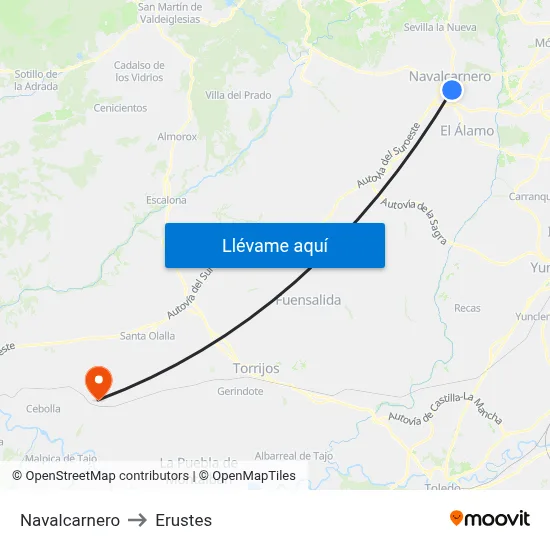 Navalcarnero to Erustes map