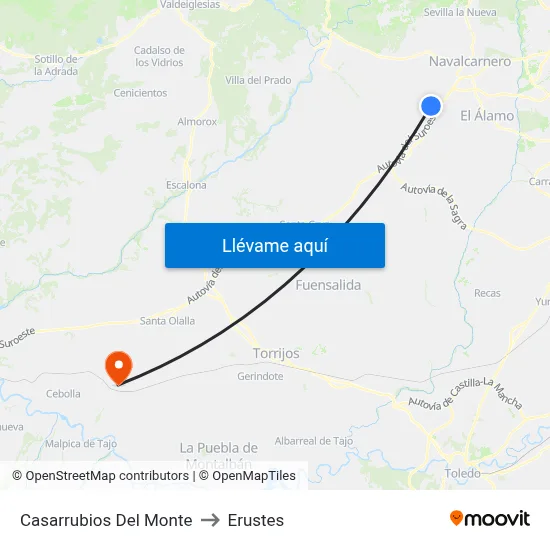 Casarrubios Del Monte to Erustes map