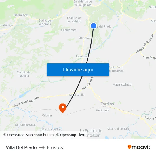 Villa Del Prado to Erustes map