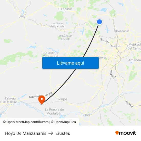 Hoyo De Manzanares to Erustes map