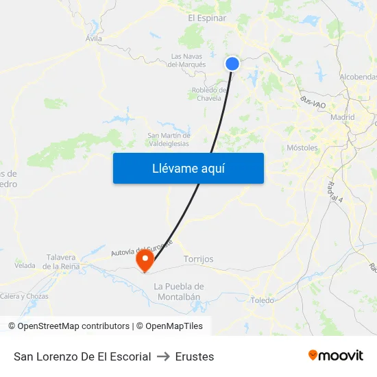 San Lorenzo De El Escorial to Erustes map