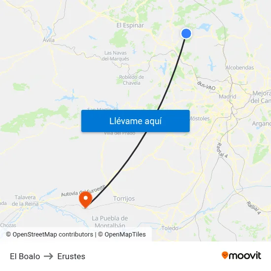 El Boalo to Erustes map