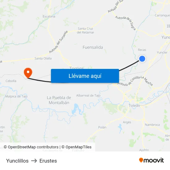 Yunclillos to Erustes map