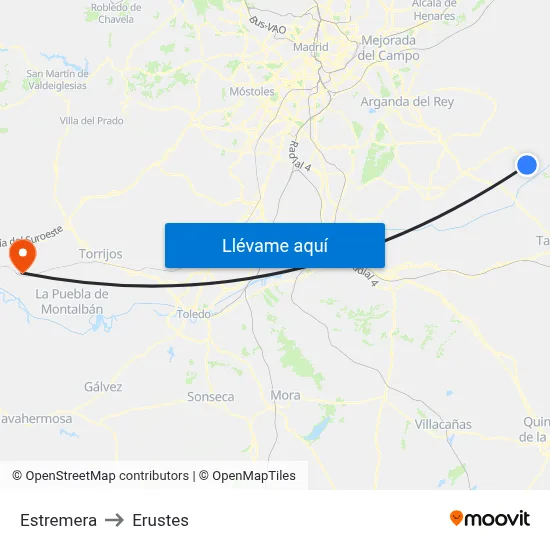 Estremera to Erustes map
