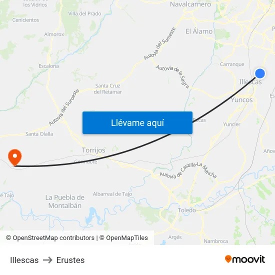 Illescas to Erustes map