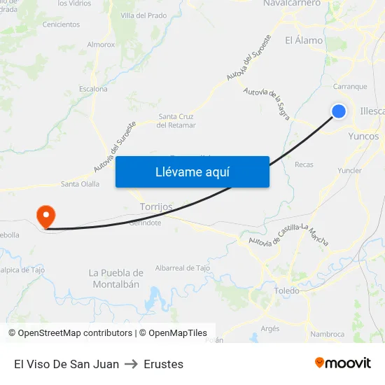 El Viso De San Juan to Erustes map