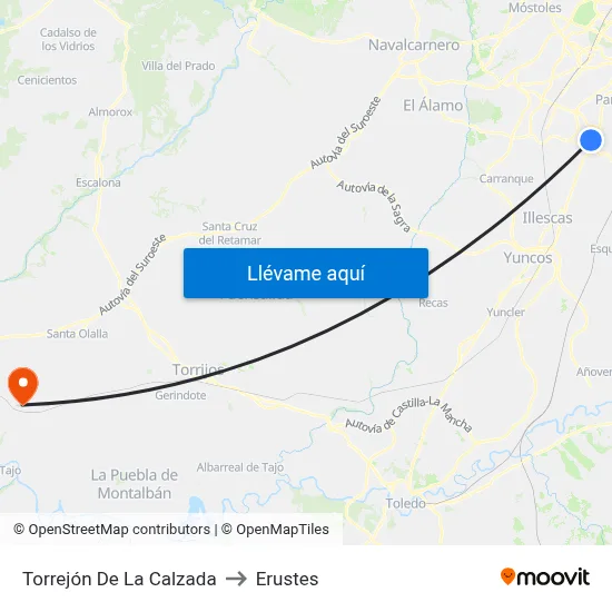 Torrejón De La Calzada to Erustes map