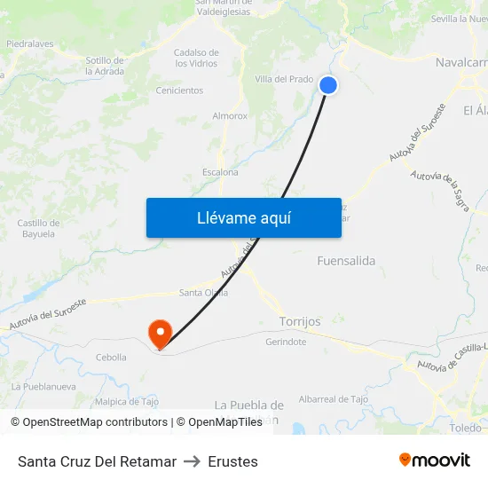 Santa Cruz Del Retamar to Erustes map
