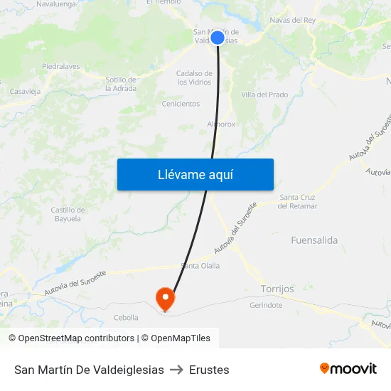 San Martín De Valdeiglesias to Erustes map