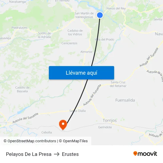Pelayos De La Presa to Erustes map