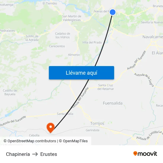 Chapinería to Erustes map