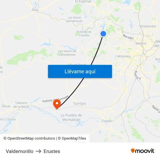 Valdemorillo to Erustes map