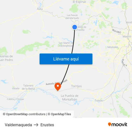 Valdemaqueda to Erustes map