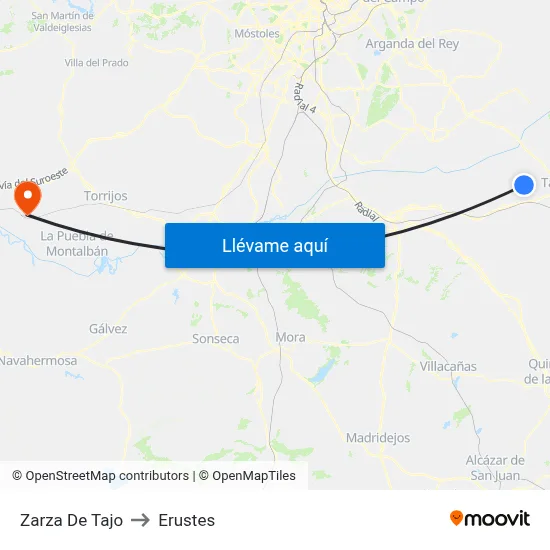 Zarza De Tajo to Erustes map