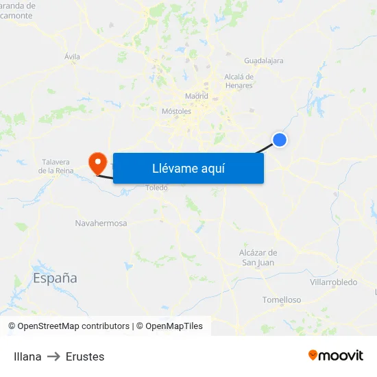 Illana to Erustes map