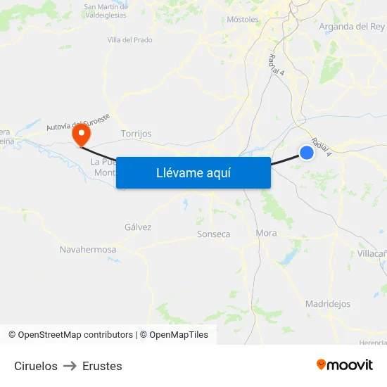 Ciruelos to Erustes map
