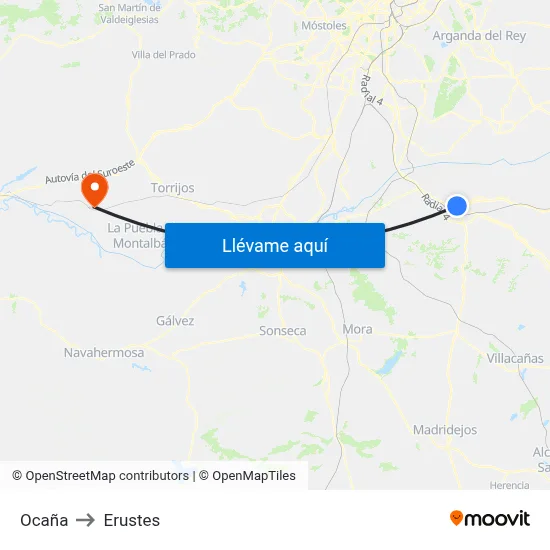 Ocaña to Erustes map