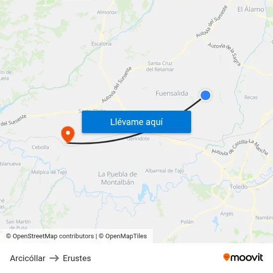 Arcicóllar to Erustes map