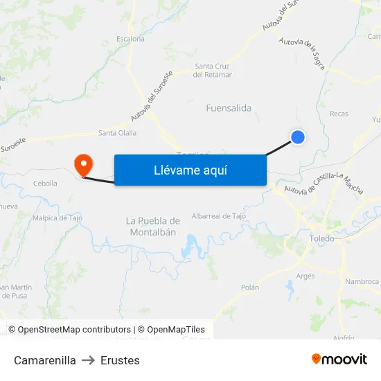 Camarenilla to Erustes map
