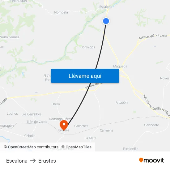 Escalona to Erustes map