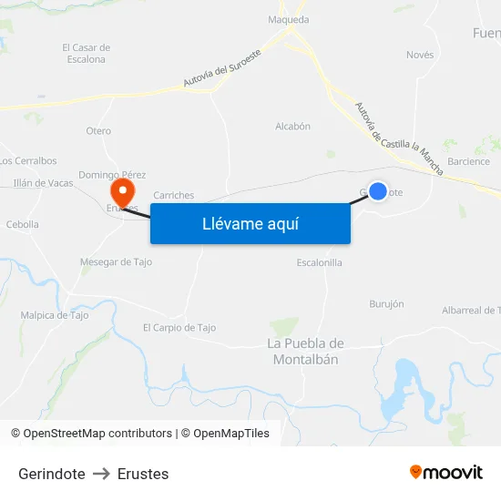 Gerindote to Erustes map