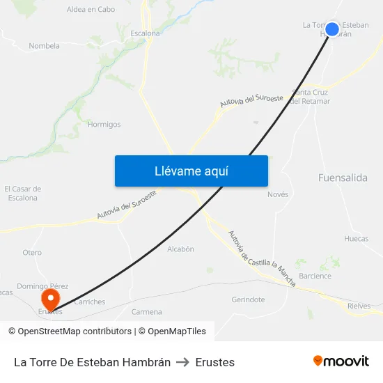 La Torre De Esteban Hambrán to Erustes map