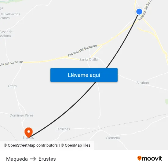Maqueda to Erustes map