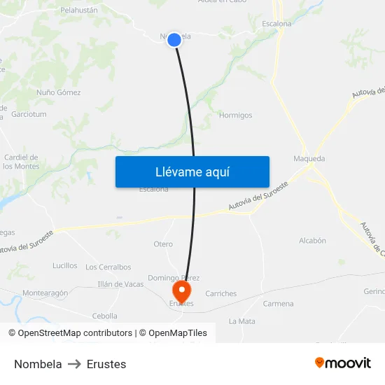 Nombela to Erustes map