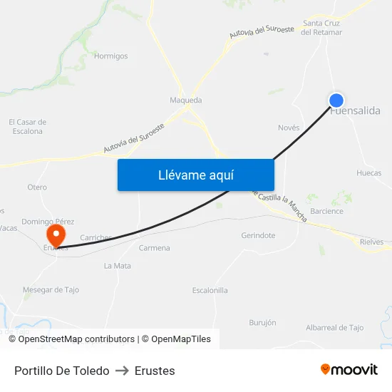 Portillo De Toledo to Erustes map