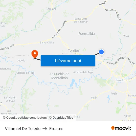 Villamiel De Toledo to Erustes map