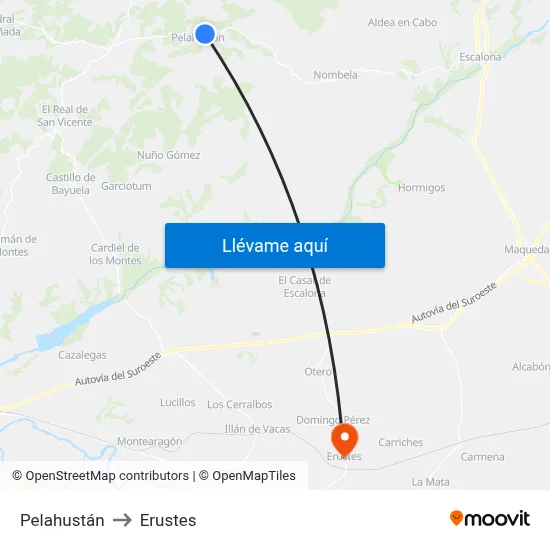 Pelahustán to Erustes map