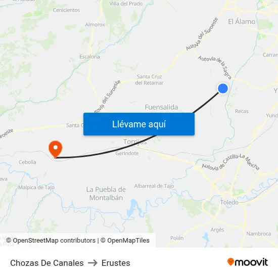 Chozas De Canales to Erustes map
