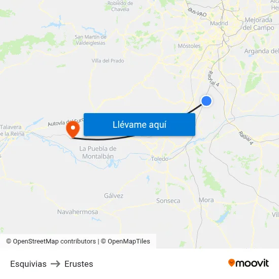 Esquivias to Erustes map