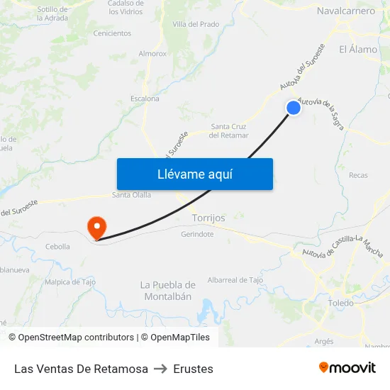 Las Ventas De Retamosa to Erustes map