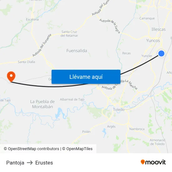 Pantoja to Erustes map
