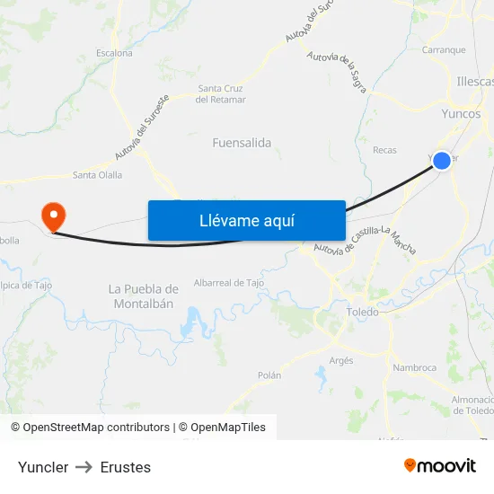 Yuncler to Erustes map