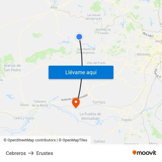 Cebreros to Erustes map