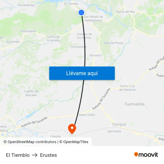 El Tiemblo to Erustes map