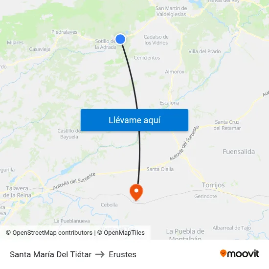 Santa María Del Tiétar to Erustes map