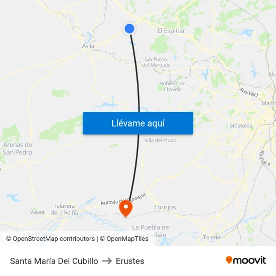 Santa María Del Cubillo to Erustes map