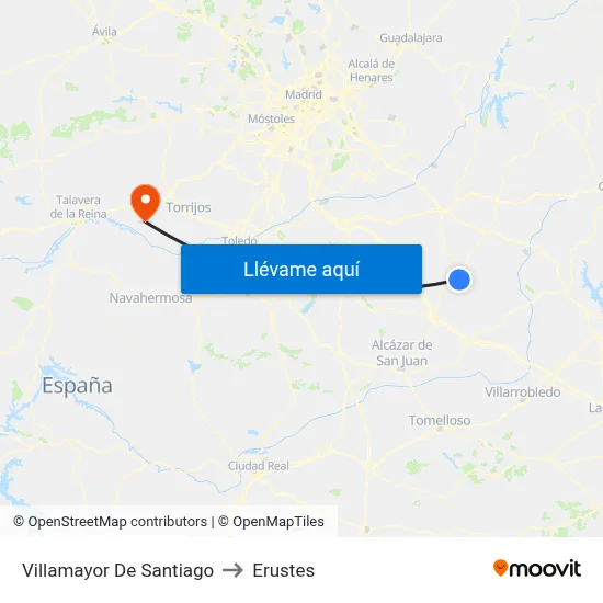 Villamayor De Santiago to Erustes map