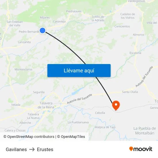 Gavilanes to Erustes map