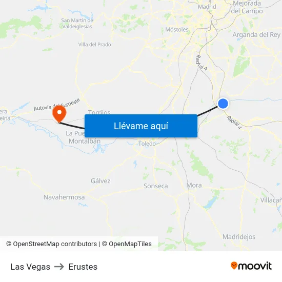 Las Vegas to Erustes map