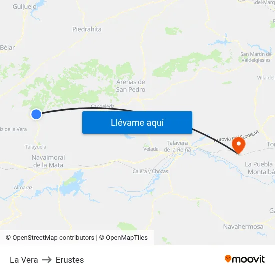 La Vera to Erustes map
